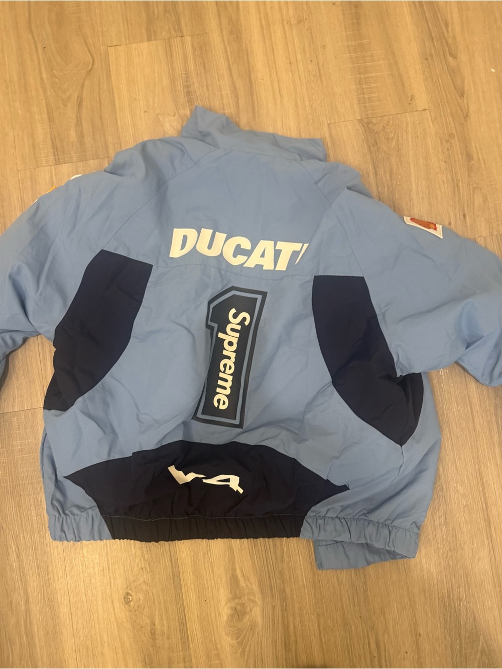 Supreme Kids Light Blue and Navy Ducati Puffer Jacket